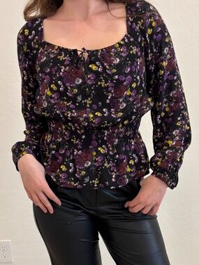 PAIGE Odalynn Floral Long Sleeve Top in Black Multi Size Small , romantic, Boho